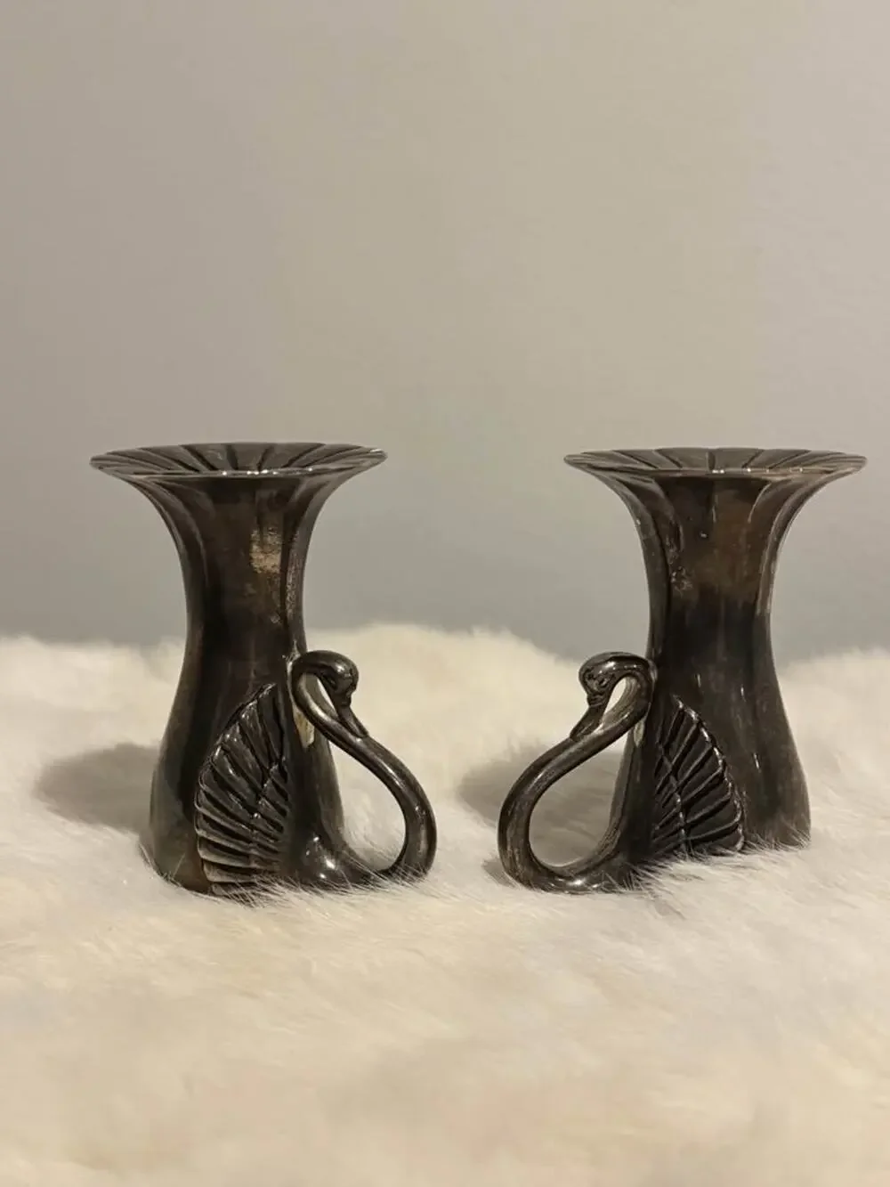 Whimsical Elegant Vintage Heavy Silver Plate Swan Candle Holders - Set of 2